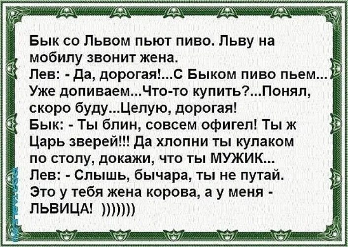 Жене звонить не буду. Анекдот про Льва и быка. Анекдот про жену Льва и быка. Бык со львом пьют пиво. Анекдот про Льва.