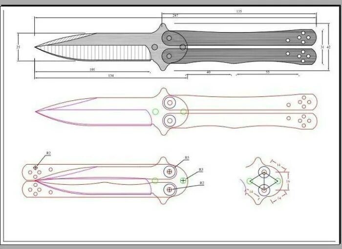 Нож бабочка чертеж
