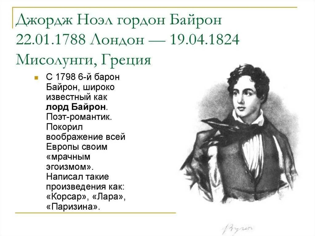 Байрон стихотворения. Байрон 1788–1824.