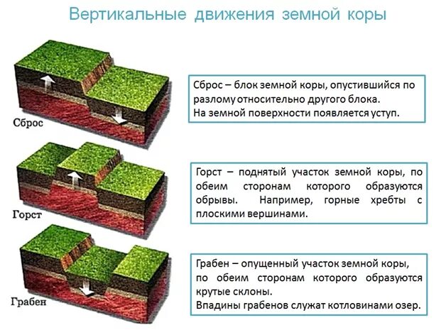 Горст Грабен сброс. Вертикальные движения земной коры. Схема движения земной коры. Вертикальное движение земной коры Горст.