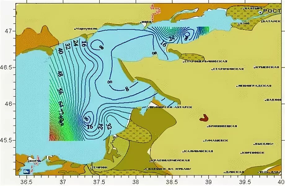 Глубина азовского средняя и максимальная. Карта глубин Азовского моря. Глубина Азовского моря. Глубина Азовского моря карта глубин. Распределение глубин Азовского моря.