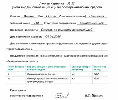 Образец приказа об обеспечении сиз