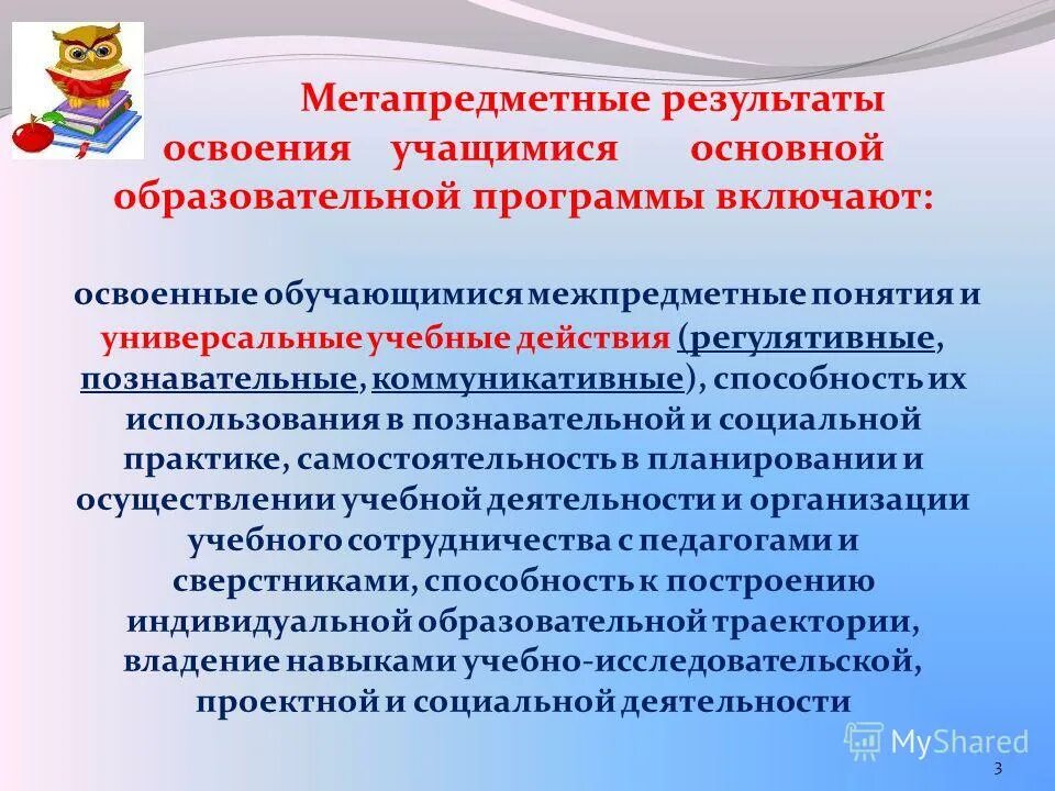 Результаты освоения учащимися образовательной программы