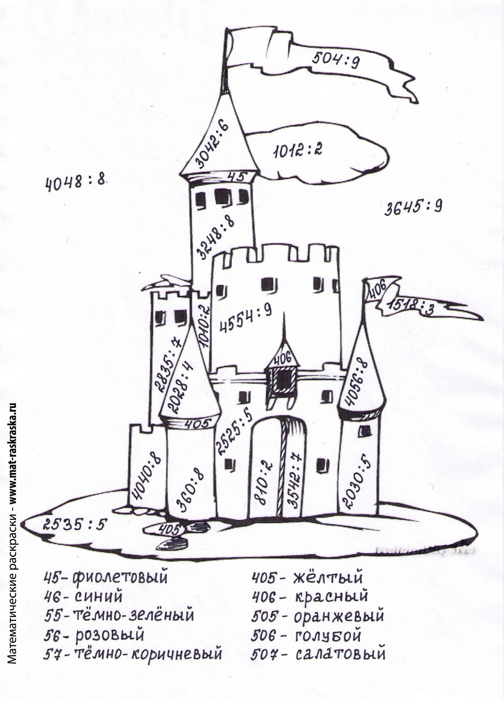 Математическая раскраска. Математическая раскраска умножение. Математические раскраски 4 класс. Математическая раскраска замок. Раскраска деление 4 класс