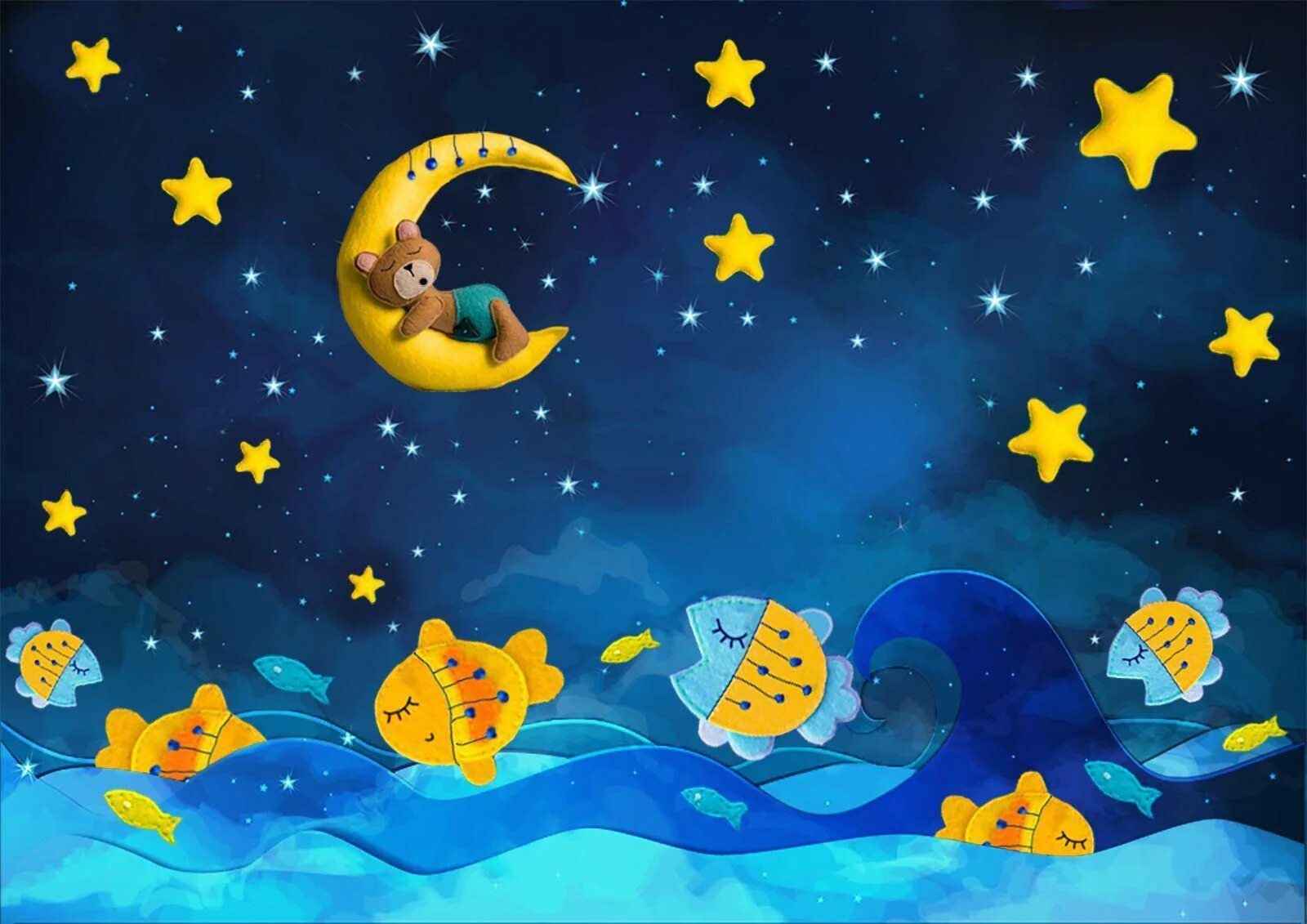ночь для дошкольников. месяц и звезды. звездное небо для детей. иллюстрациик колыбелтным. ночь в детском саду.