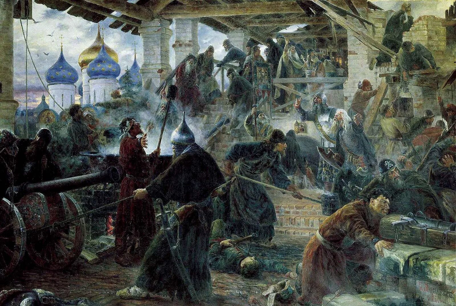 1610 год москва. Оборона троице-сергиевой лавры. художник с.д.милорадович. троице сергиева лавра осада 1608-1610. осада троице-сергиева монастыря милорадович.