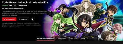 Netflix añade a su catálogo el anime de Code Geass: Lelouch, el de la.