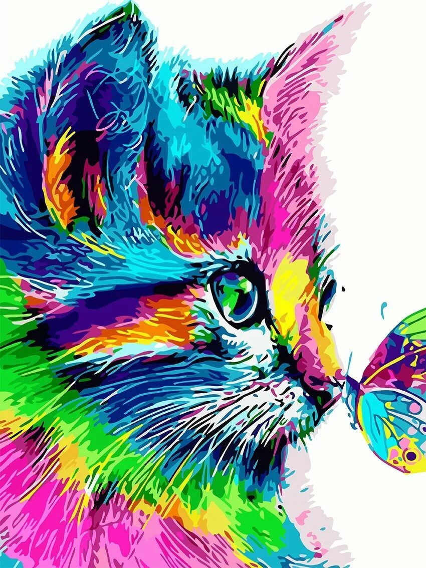 Разноцветная кошка. Яркие рисунки. Рисунки цветные. Рисунки разноцветные.