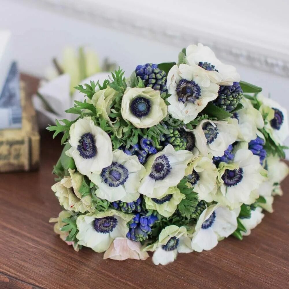 анемоны пионовидные. анемона ветреница белая. анемоны и ранункулюсы букет. букет из анемонов и гиацинтов. букет с анемонами.