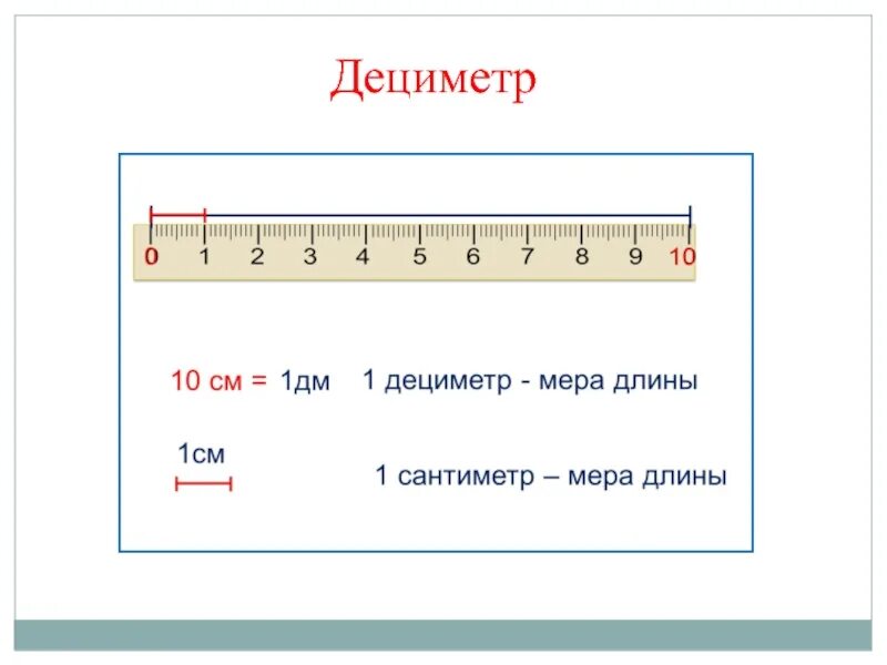 Единицы длины дециметр 1 класс. Понятие дециметр для 1 класса. Дециметры в сантиметры. Денси метр.