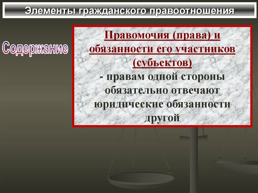 Тему гражданские правоотношения. Элементы гражданского правоотношен. Основные элементы гражданских правоотношений. Элементы гражданских правоотношений таблица.