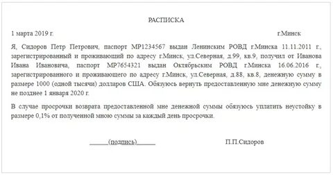 Расписка о том что деньги получила