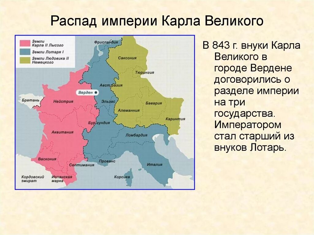 Распад франкской. Раздел Франкской империи 843. 843 Распад Франкской империи.