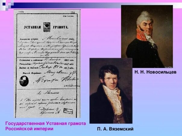 Положение уставной грамоты. Уставная грамота Российской империи 1820. Уставная грамота Российской империи Новосильцев Вяземский. Уставная грамота Российской империи Новосильцева 1818.