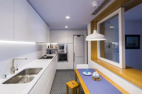 Узкие прямоугольные кухни