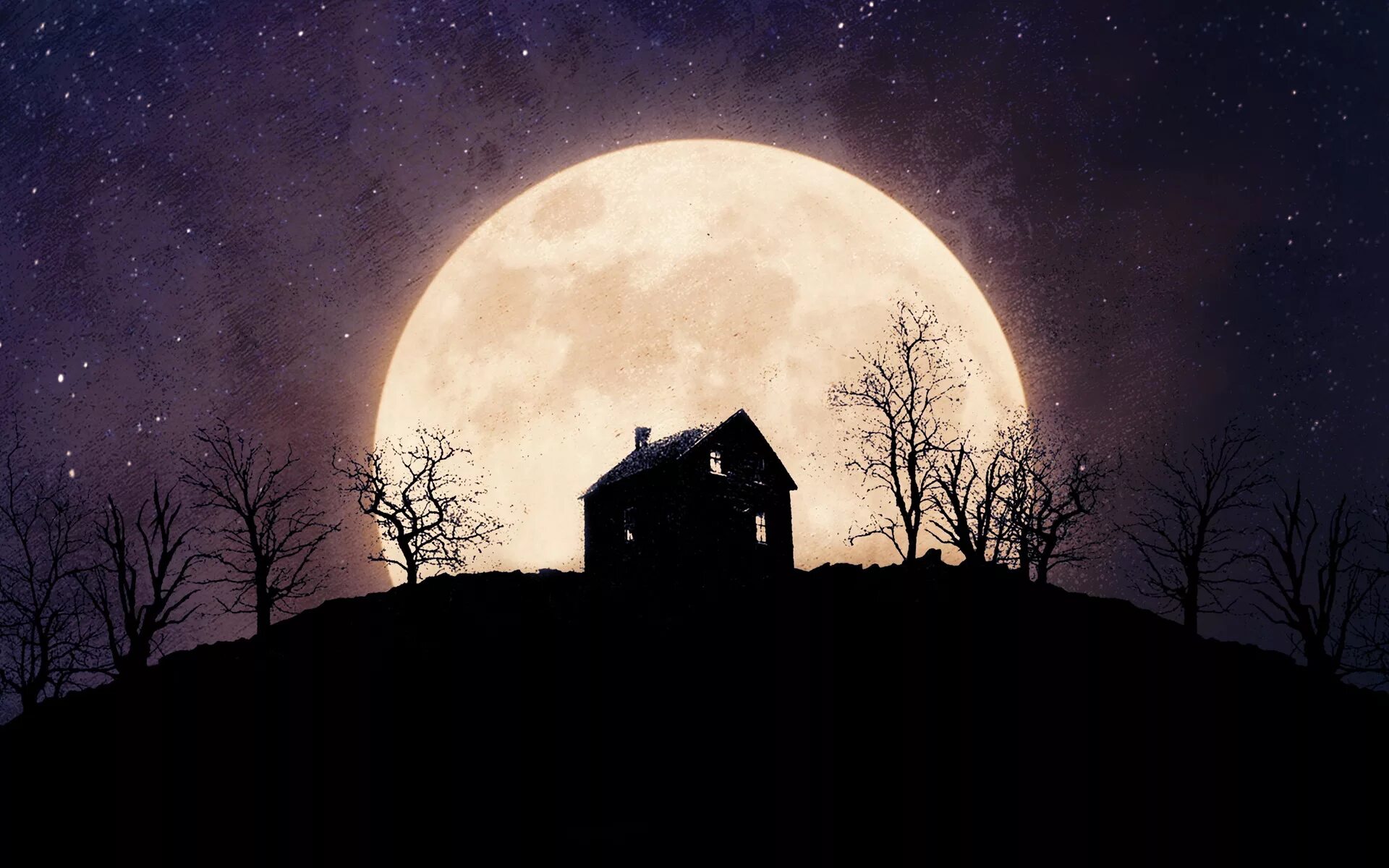 Полнолуние. Ночь Луна. Дом на фоне Луны. Ночь Луна дом.