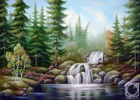 Картина водопад лес