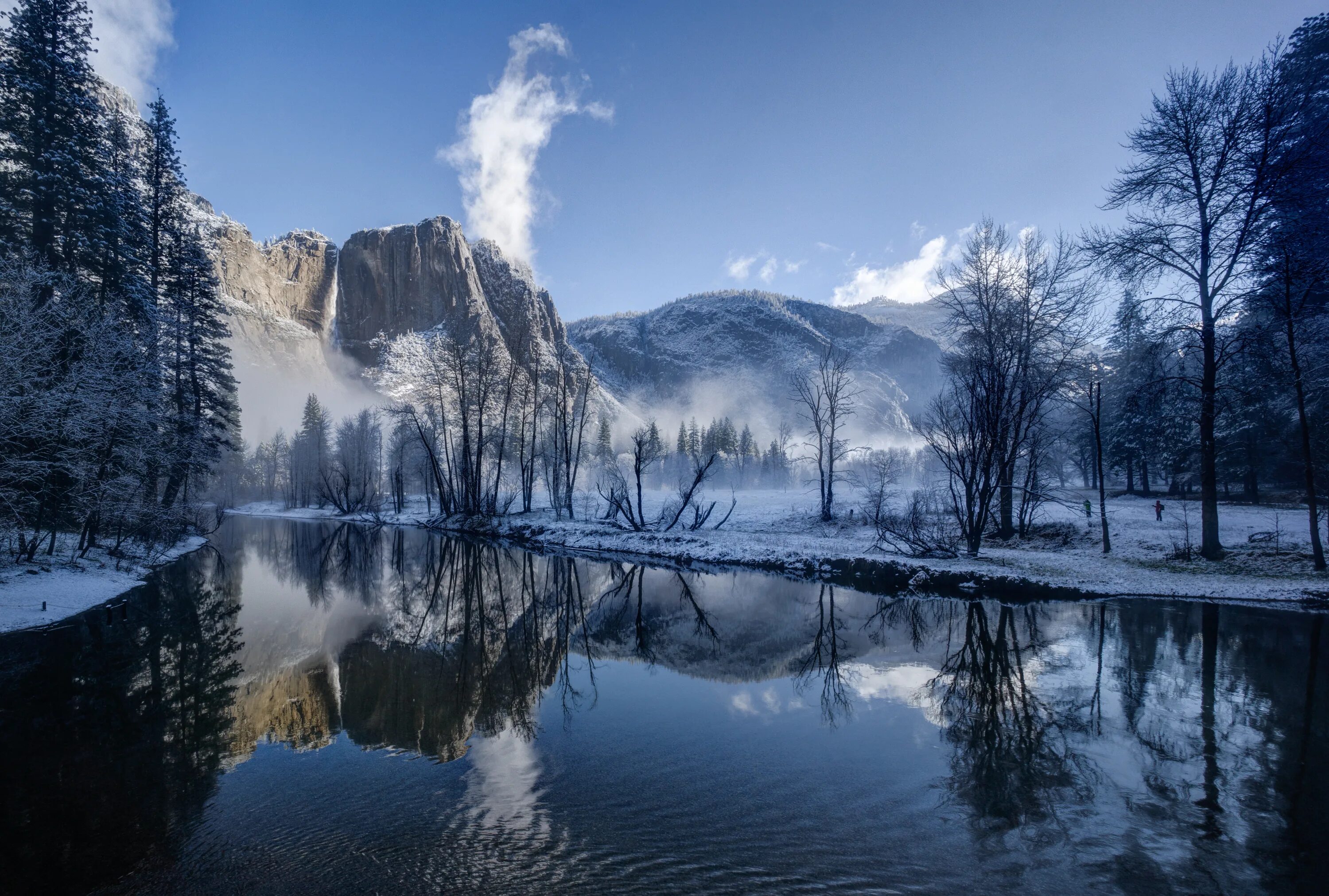 4khd. Йосемити национальный парк зимой. Пейзаж. Природа Full HD. Зимняя заставка на рабочий стол.