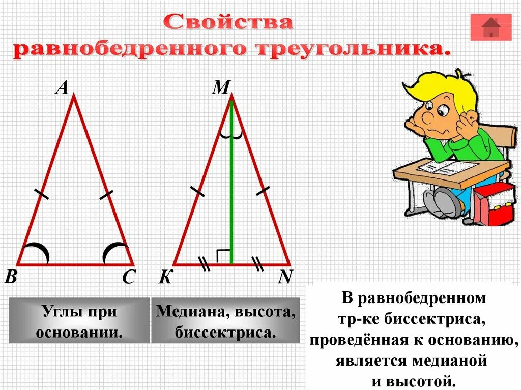 Почему углы при основании равны. Свойства равнобедренного треугольника. Правило равнобедренного треугольника. В равнобедренном треугольнике высота является. Правила равнобедренного треугольника геометрия.