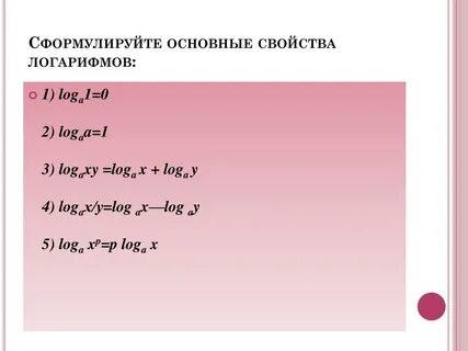 Свойства логарифмов 1 log