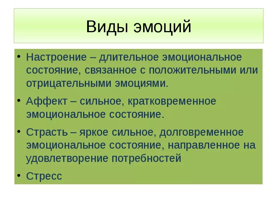 Виды эмоций настроение