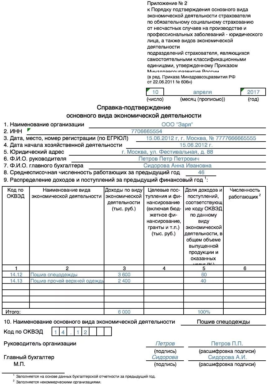 Заполнение справки подтверждения