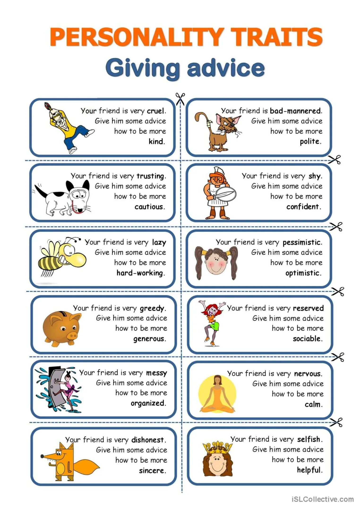 Английский speaking Worksheet. Personality traits giving advice. Speaking Cards английскому языку. Английский язык speaking activity. Speaking situations