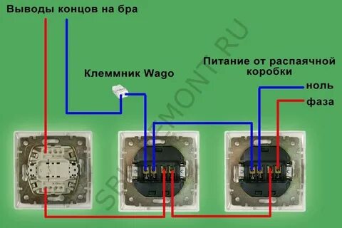 Подключить розетку и два двойных выключателя