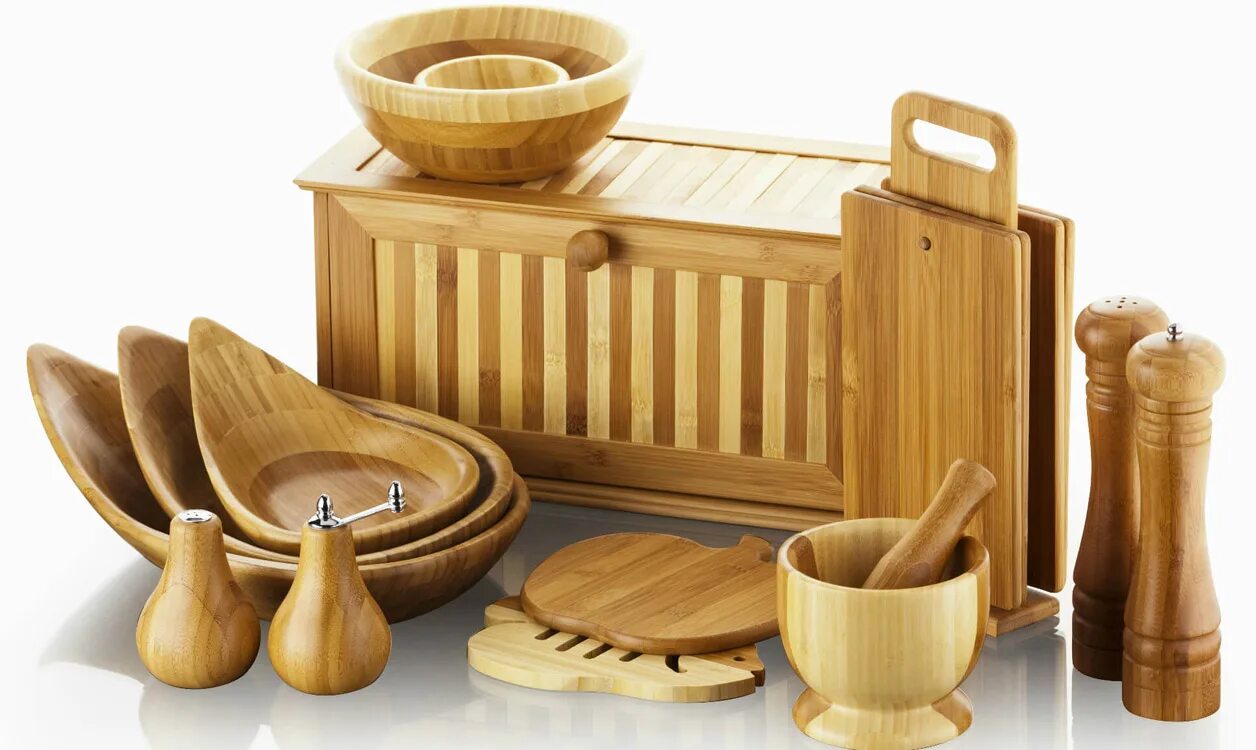 Деревянные изделия. Посуда из дерева. Изделия из древесины. Изделия из бамбука.
