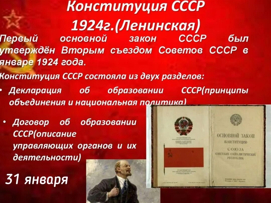 Принятие 1 конституции ссср год. 1924, 31 Января - Конституция СССР.. Принятие первой Конституции СССР. Принятие Конституции СССР 1924. Ленинская Конституция 1924.