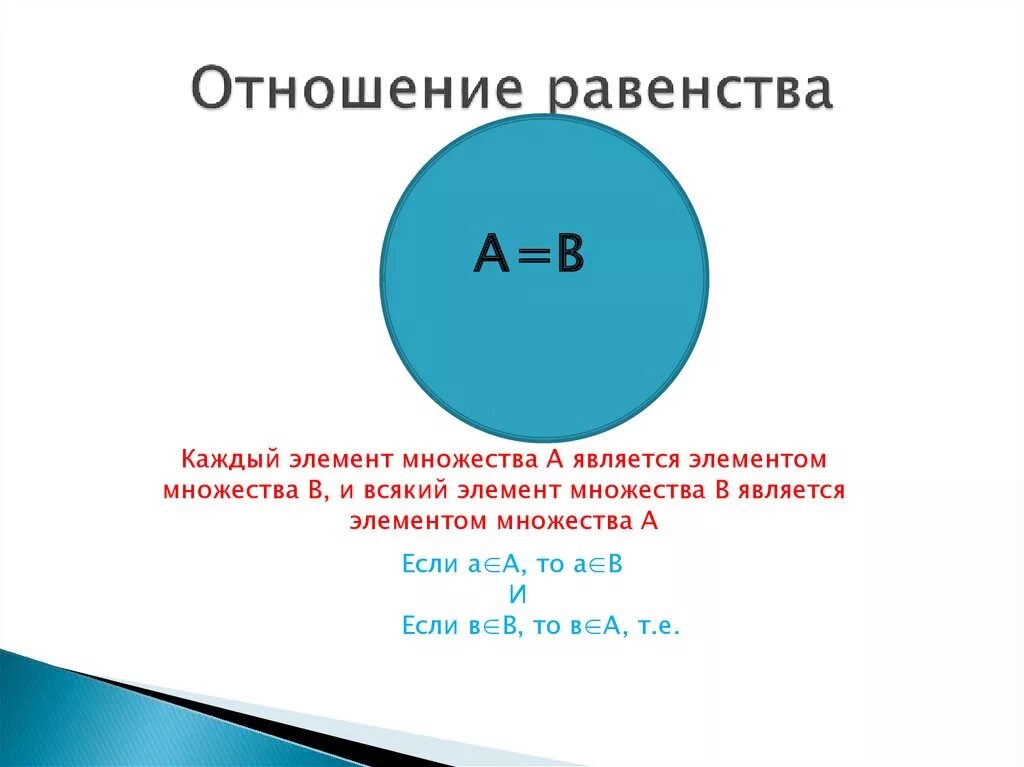 Отношения между элементами множеств. Равенство множеств. Является элементом множества. Отношения множеств. Равенство двух множеств.