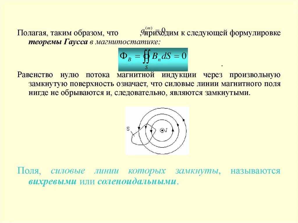 Произвольная замкнутая поверхность. Теорема Остроградского-Гаусса для магнитного поля. Закон Остроградского Гаусса для магнитного поля. Основные уравнения магнитостатики в вакууме. Теорема Гаусса формулировка.