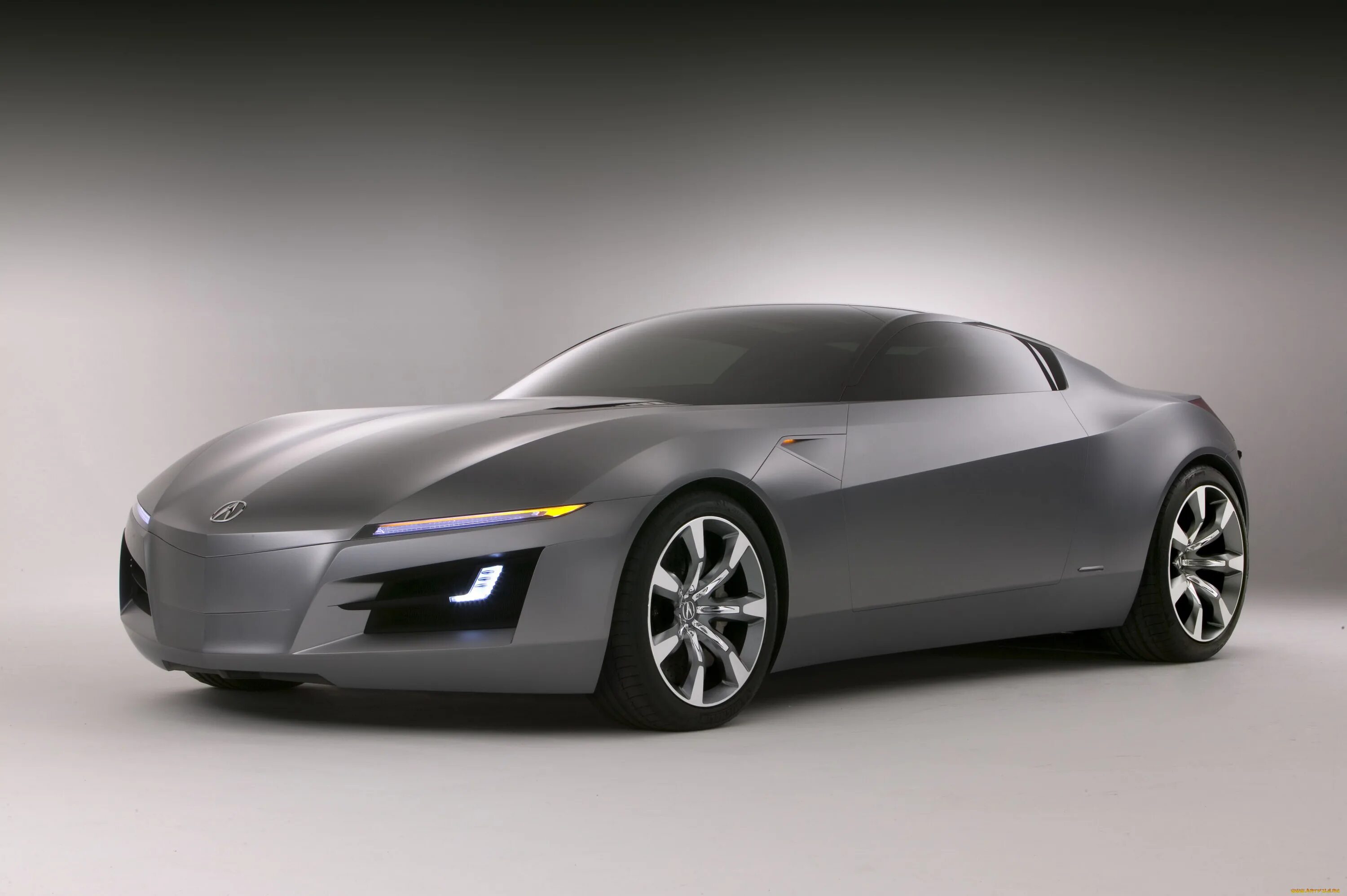 Acura NSX 2008. Спорткар 2007. Серый суперкар. Спортивный электромобиль.