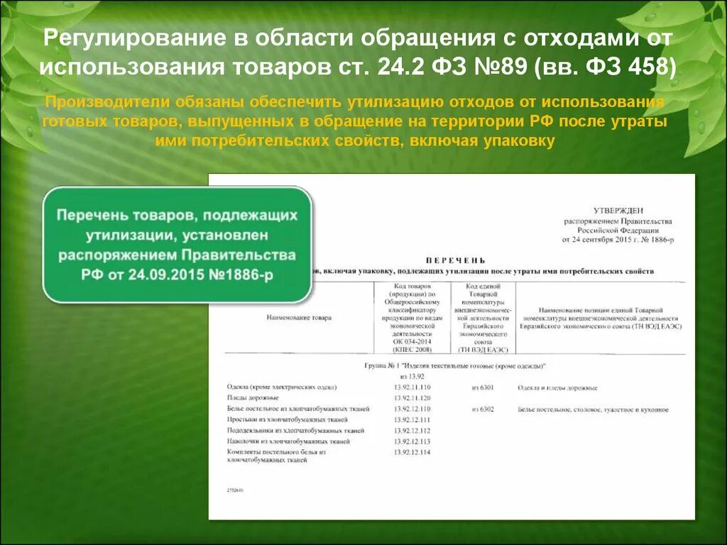 Постановление правительства об утилизационном сборе. Регулирование в области обращения с отходами. Правовое регулирование отходов. Федеральное законодательство в области обращения с отходами. Регулирование отходов от использованных товаров.