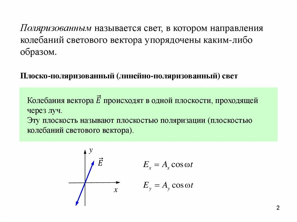 1 что называют светом. Плоскополяризованный и линейно поляризованный свет. Линейно поляризованный свет. Направление колебаний светового вектора. Нелинейно паляризованный свет.