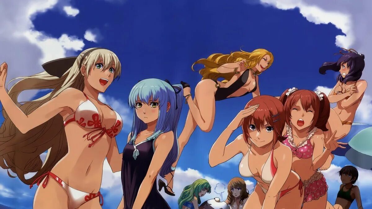 Strike the blood фансервис. Mayoi neko overrun этти. Этти гарем 18. Юи такамура 18. Гарем на пляже.