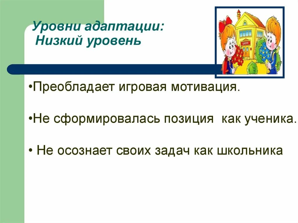 Низкий уровень адаптации. Уровни адаптации. уровни адаптации к школе. низкий адаптационный порог.