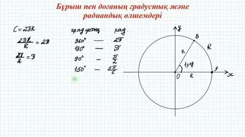 Бұрышпен доғаның градустық және радиандық өлшемдері