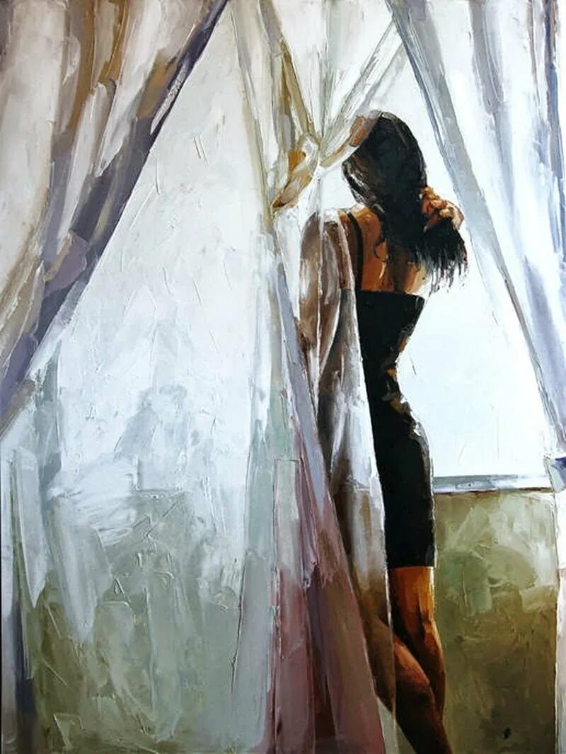 Картины женщина спиной. Художник Victor Bauer..у окна. Картины девушек со спины.