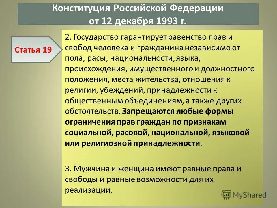 Государство гарантирует равенство прав и свобод