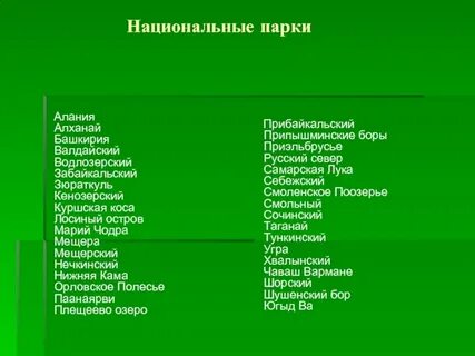 Имена национальных парков