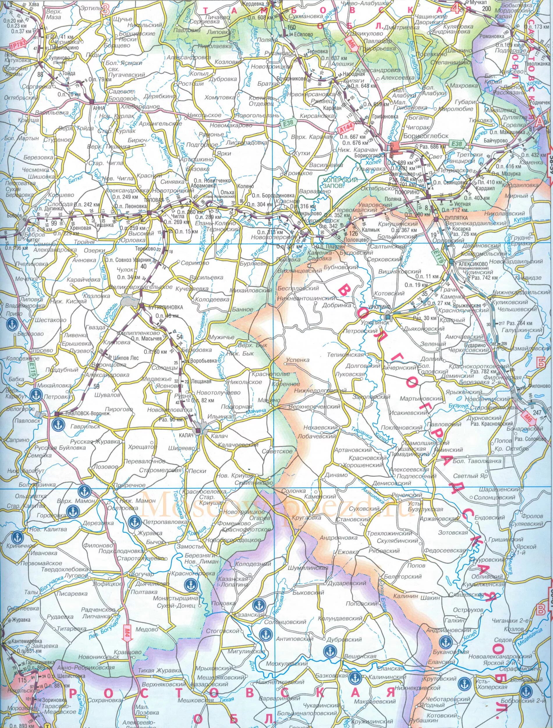 Воронежская область дорог подробная карта