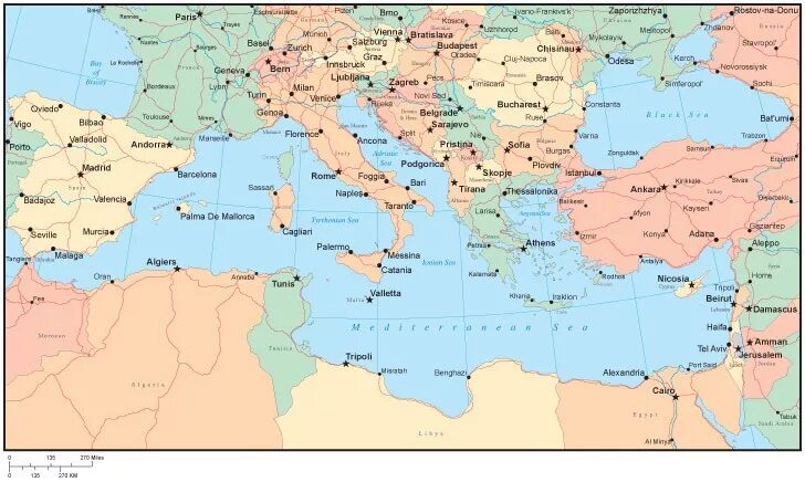 Средиземное море политическая карта. Карта стран средиземноморского бассейна. Карта Европы политическая и Средиземное море. Политическая карта Средиземноморья.