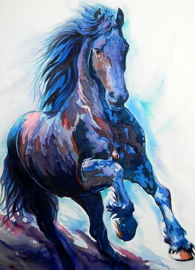 Лошадь акварелью. Лошадь гуашью. Лошадь красками. Лошадь рисунок.