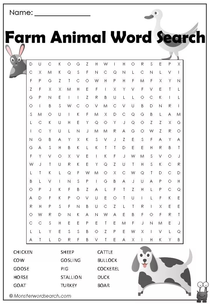 Animals wordsearch