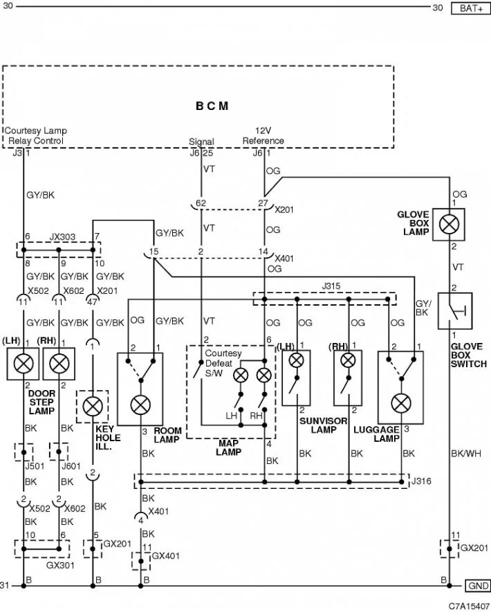 Interior lighting circuit (Chevrolet Captiva 1 2006-2018: Electrical equipment: 