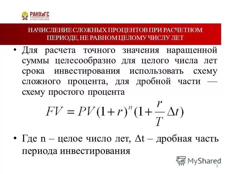 Формула сложного процента с капитализацией