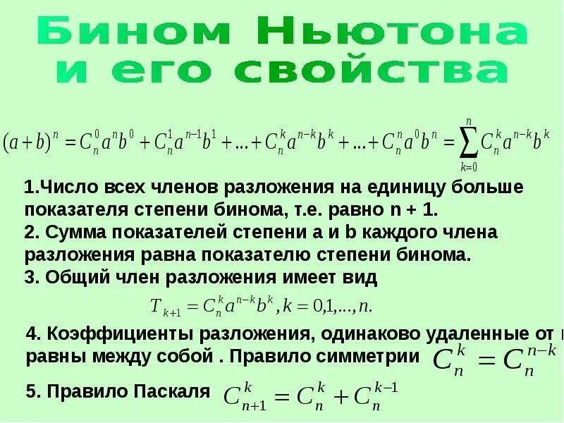 Бином Ньютона. Формула бинома Ньютона. Коэффициент разложения бинома. Разложение бинома формула.