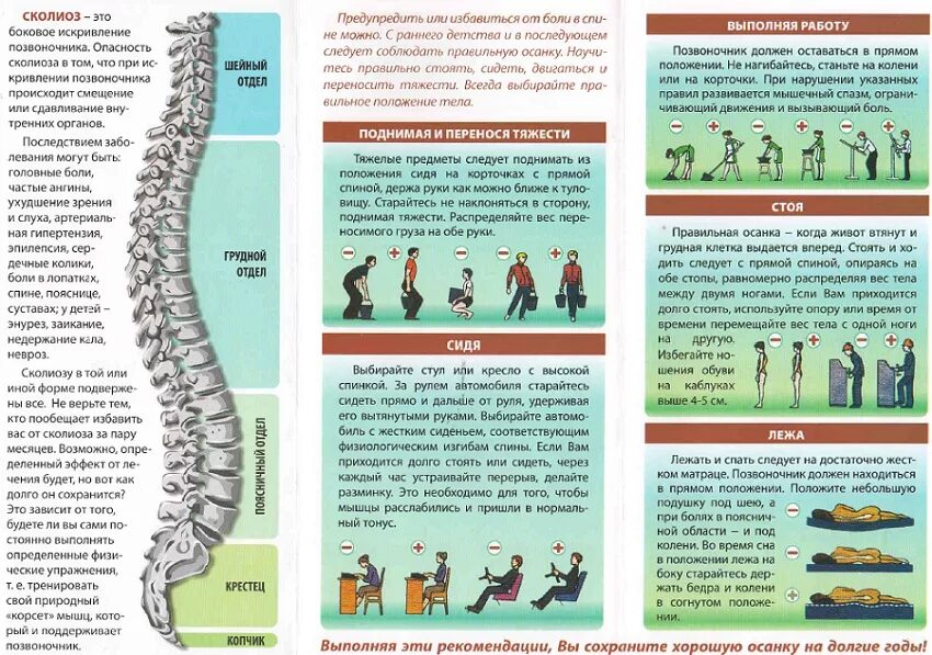 Буклет искривление позвоночника. Рекомендации при сколиозе. Профилактика искривления позвоночника. Памятка по искривлению позвоночника.
