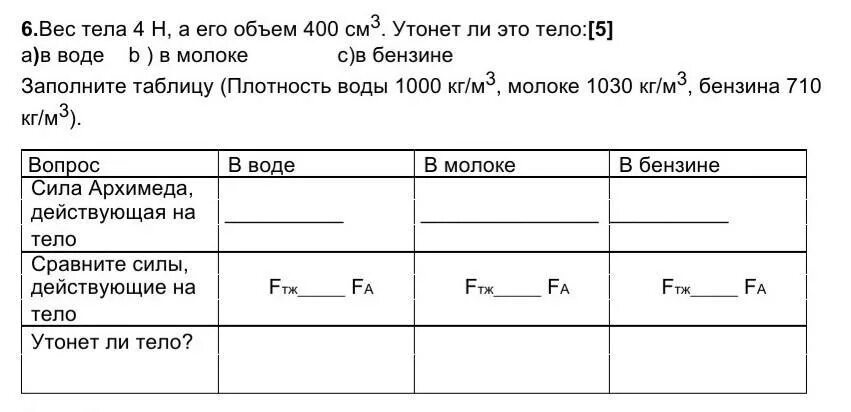 Объем тела 400 см3